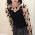 Long-sleeve Floral Print Top Coffee - One Size
