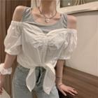 Mock Two-piece Cold-shoulder Short-sleeve Blouse