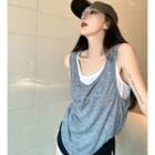 Mock Two-piece Loose-fit Tank Top / Contrast Trim Shorts