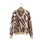 V-neck Two-tone Patterned Sweater Camel - S