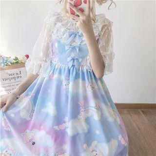 Spaghetti Strap Printed Lolita Dress / Sheer Skirt