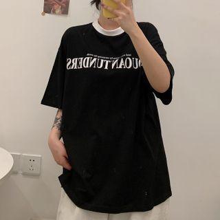 Contrast Trim Short Sleeve Letter Print T-shirt