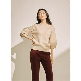Seam-trim Balloon-sleeve Knit Top