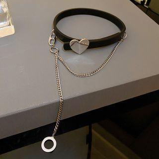 Hoop Pendant Heart Faux Leather Choker Black - One Size