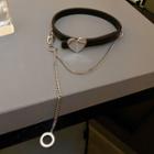 Hoop Pendant Heart Faux Leather Choker Black - One Size