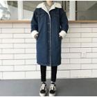Fleece-lined Denim Buttoned Long Coat