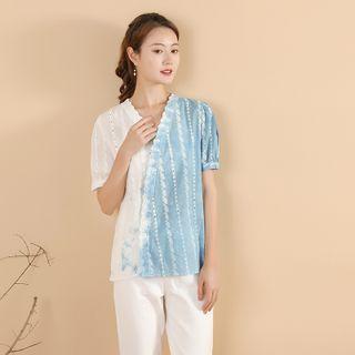 Short-sleeve Indigo Dyed Blouse
