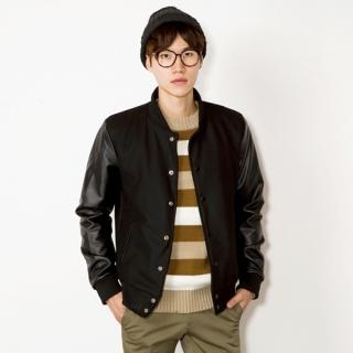 Faux Leather-sleeved Varsity Jacket