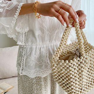 Bead Bucket Bag & Pouch Light Beige - One Size