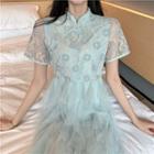Lace Short-sleeve Mesh Qipao Dress