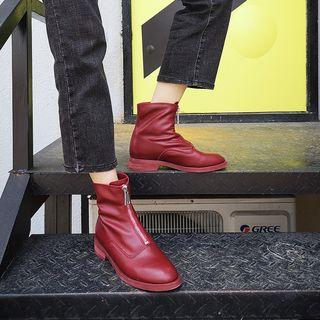 Faux Leather Zip Ankle Boots