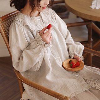 Lace-trim Peter-pan Collar Blouse Linen - One Size