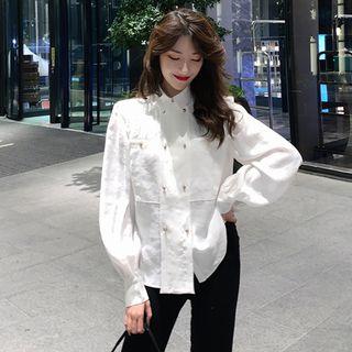 Balloon-sleeve Double-breasted Shirt White - One Size