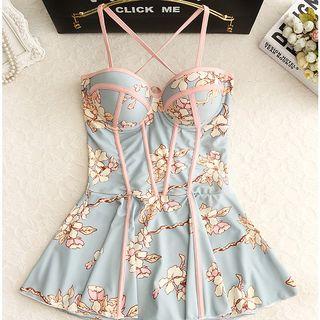 Contrast Trim Floral Print Swimsuit