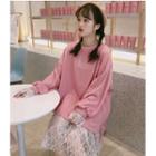 Set: Long-sleeve Lace Dress + Plain Pullover
