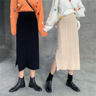 High-waist Split Hem Cable Knit Skirt