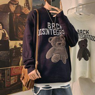 Long-sleeve Bear Applique Knit Top