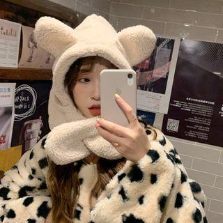 Animal Ear Chenille Hooded Scarf