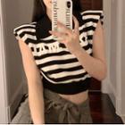 Sleeveless Striped Lettering Knit Top Stripe - One Size