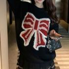 Long-sleeve Bow Printed Knit Sweater