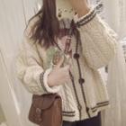 Contrast Trim Cable Knit Cardigan Beige - One Size