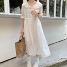 Eyelet Lace Short-sleeve Midi Shift Dress As Shown In Figure - One Size
