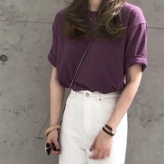 Plain Short-sleeve T-shirt Purple - One Size