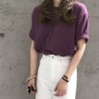 Plain Short-sleeve T-shirt Purple - One Size