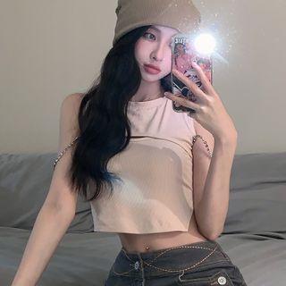 Cut-out Crop Tank Top Almond - One Size