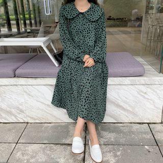 Balloon-sleeve Cow Print Midi A-line Dress