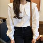 Long-sleeve Wide-collar Blouse White - One Size