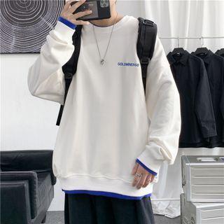 Long-sleeve Contrast Trim Lettering Sweatshirt