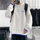 Long-sleeve Contrast Trim Lettering Sweatshirt