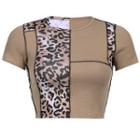 Short-sleeve Leopard Print Paneled T-shirt