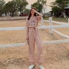 Plaid Short-sleeve Cropped Jumpsuit