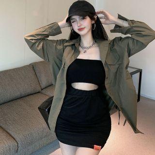 Plain Tube Top + High-waist Plain Skirt / Long-sleeve Plain Shirt