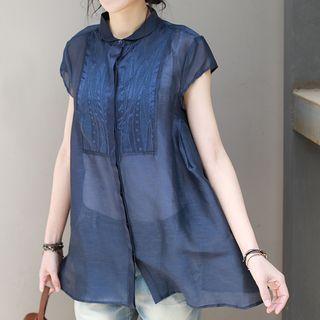 Embroidered Cap-sleeve Light Shirt