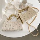 Embroidered Woven Chain Crossbody Bag