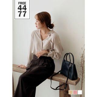 Pocket-front Textured Boxy Shirt