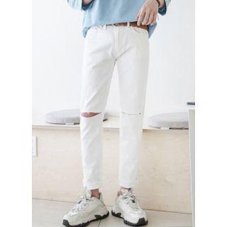 Band-waist Slit-knee Chino Pants