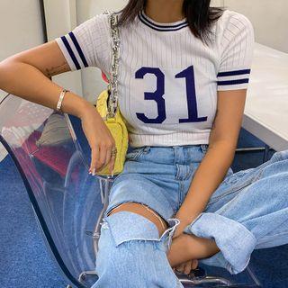 31 Contrast-trim Slim-fit Knit Top