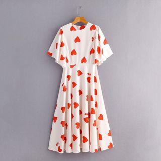 Short-sleeve Maxi Heart Print A-line Dress