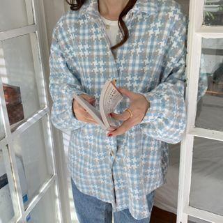 Plaid Shirt Jacket Blue - One Size