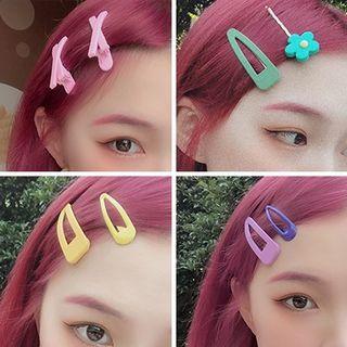 Set: Flower / Plain Hair Clip + Hair Pin (assorted Designs)