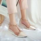 Pointed-toe Studded T-strap Wedge Heel Sandals