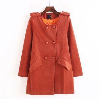 Round-neck Woolen Double-buttoned Coat