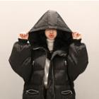 Zip-trim Hooded Long Puffer Coat Black - One Size