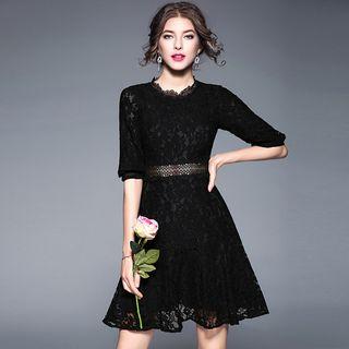 Lantern-sleeve Lace A-line Dress