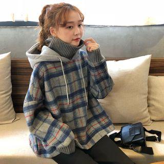 Mock Two-piece Plaid Hoodie