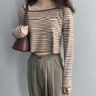 Square-neck Striped Cropped Knit Top